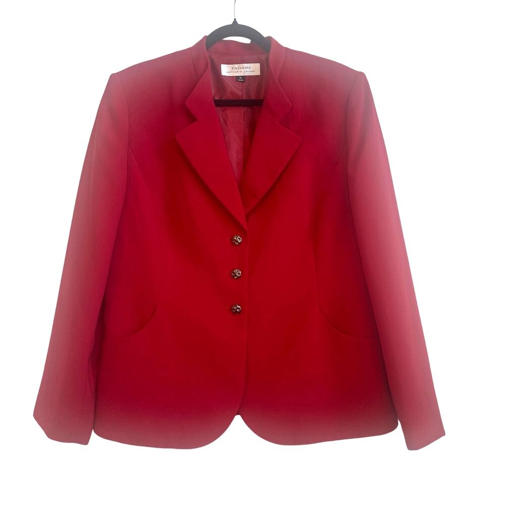 TAHARI Red with Three Black  Button Closure Dress Suit Jacket Blazer
